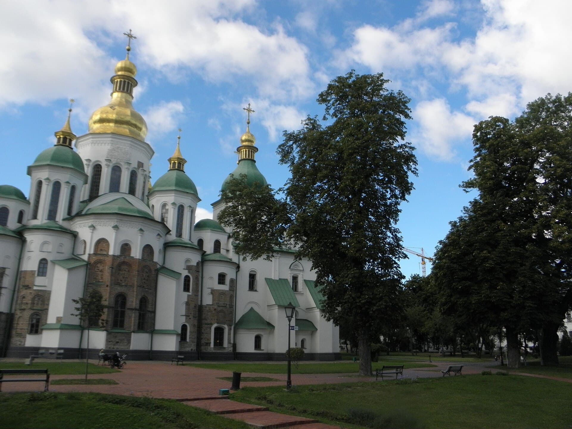 The golden domes of Saint Sophia Cathedral in Kyiv against the sky